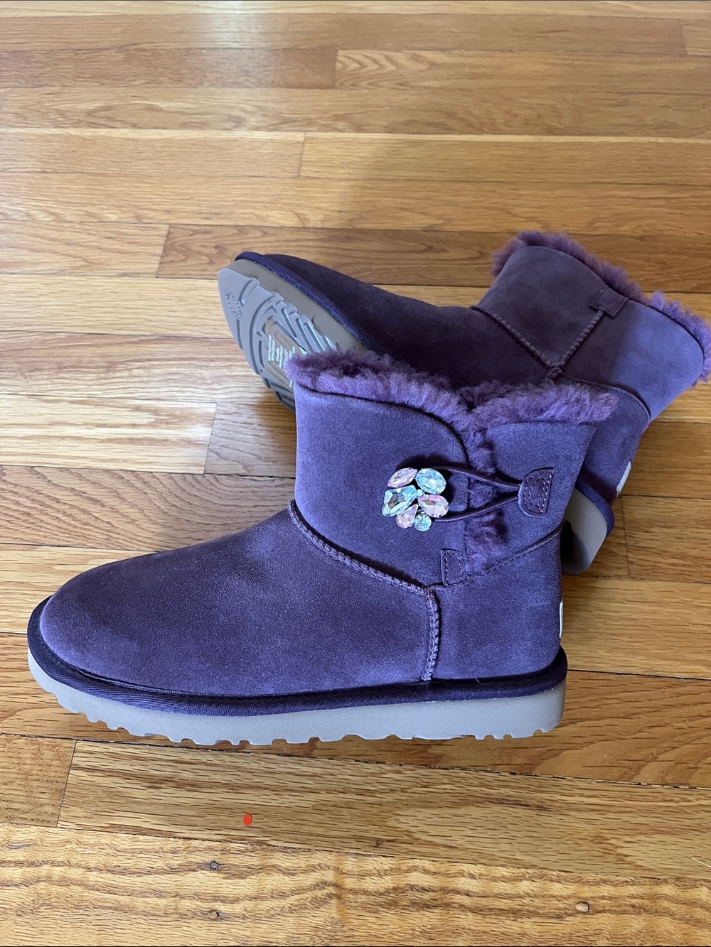 Plush Purple Ankle Ugg Boots with Crystal Accent